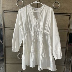 ☆ White Missguided Tie Neck Smock Tiered Dress